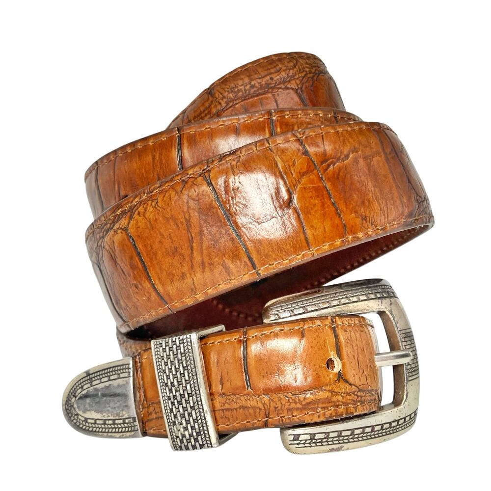 Vintage Onyx Western Leather Belt Croc Embossed 1990s Rugged Heritage Americana